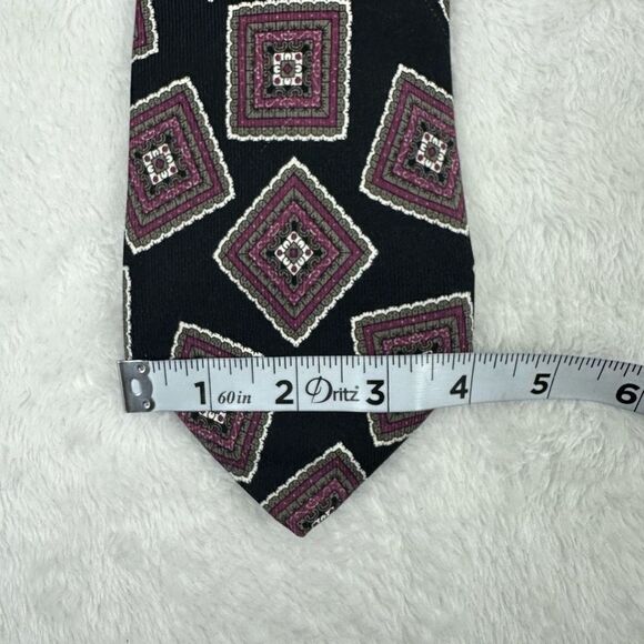 Nordstrom Necktie Square Paisley Mandala Print Black Purple 100% Silk Italian - Picture 7 of 7